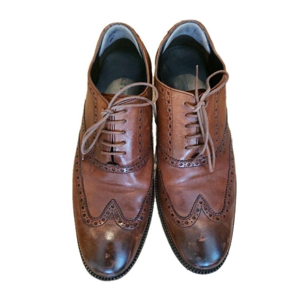 COLE HAAN Men's Oxford Shoes Sz 9 Williams Wingtip British Tan Leather